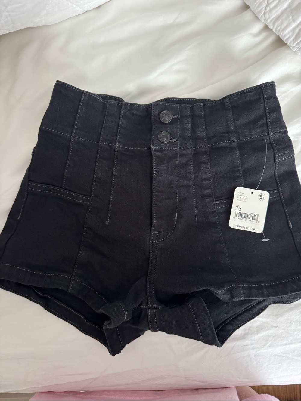 Free People Black High-Waist Patchwork Utility Shorts
